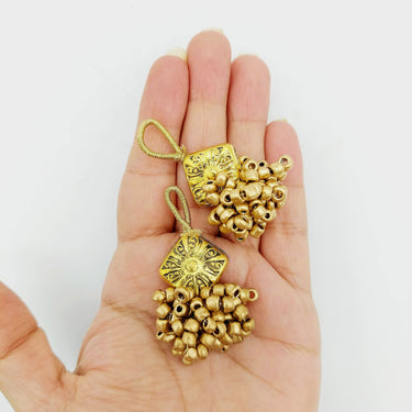 Gold Engraved Diamond Charm With Flatback, Beaded Tassels Latkan, Indian Latkans